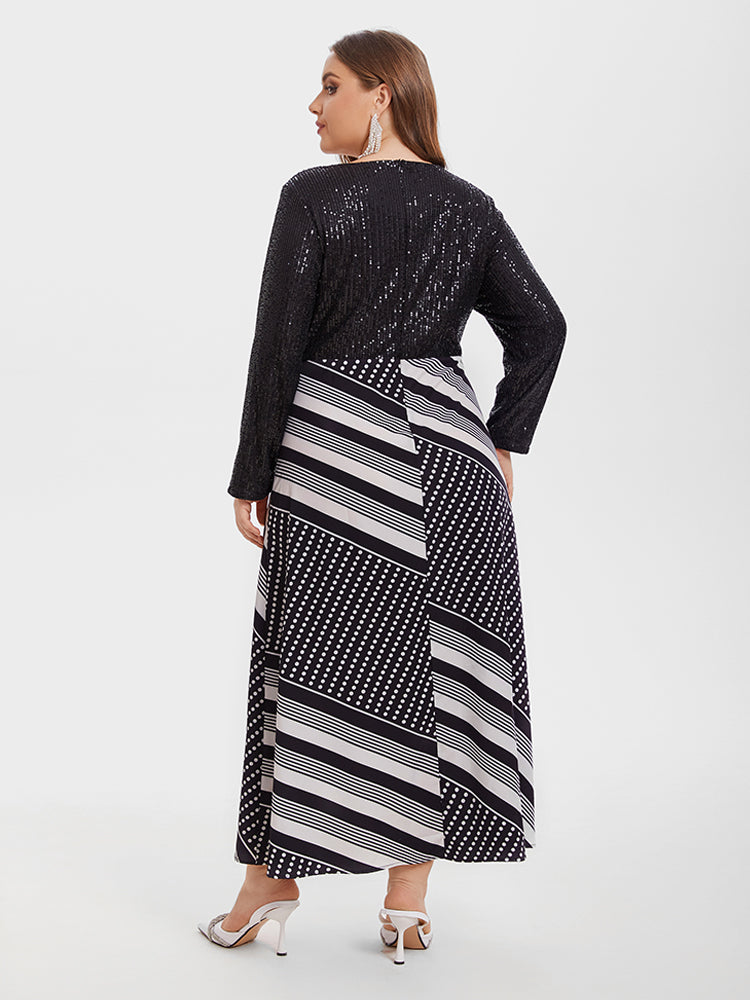 Vip Geo Print & Contrast Sequin Maxi Dress for Women - gallery