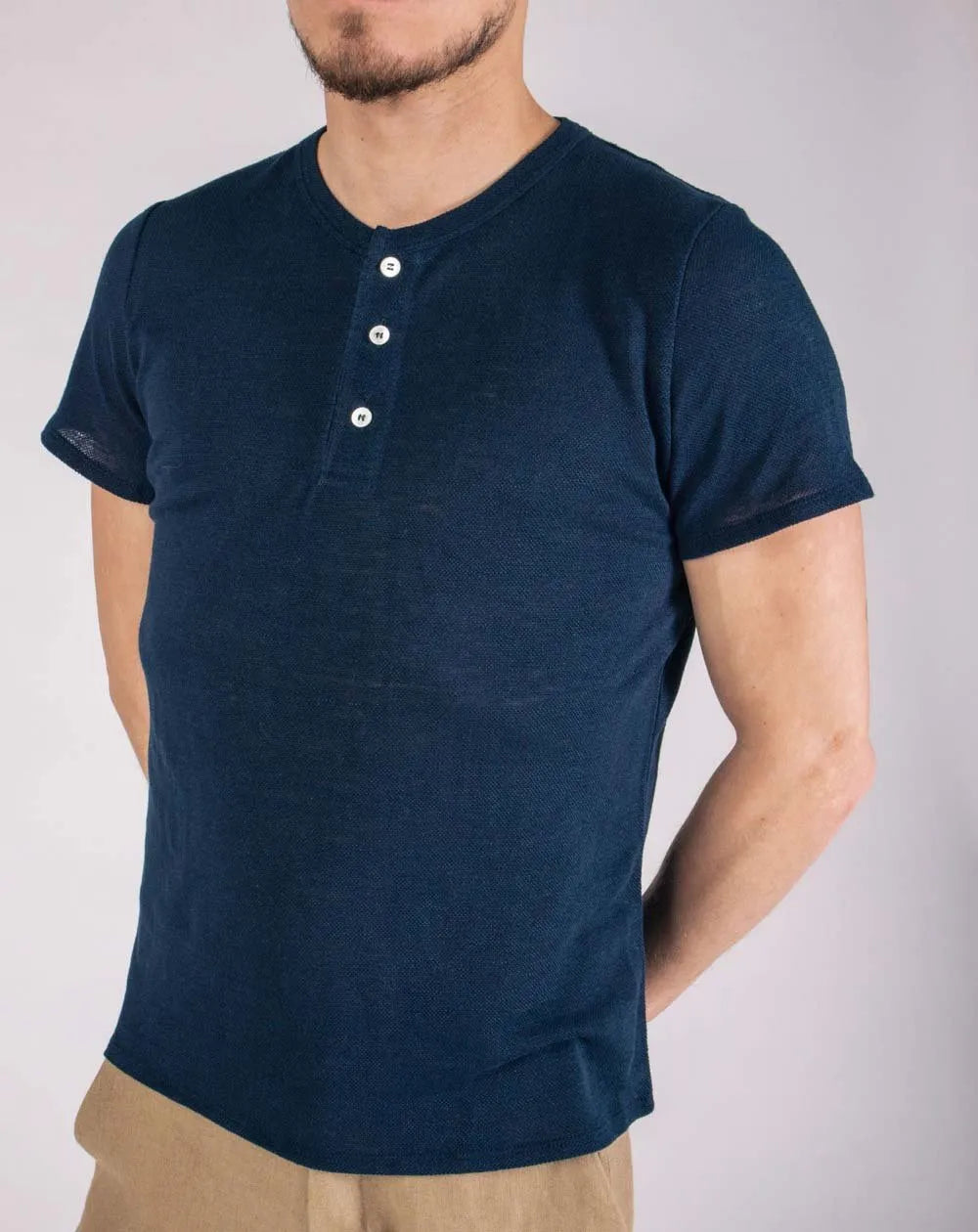 Zorrie Navy Pure Linen Polo Shirt for Men — gallery