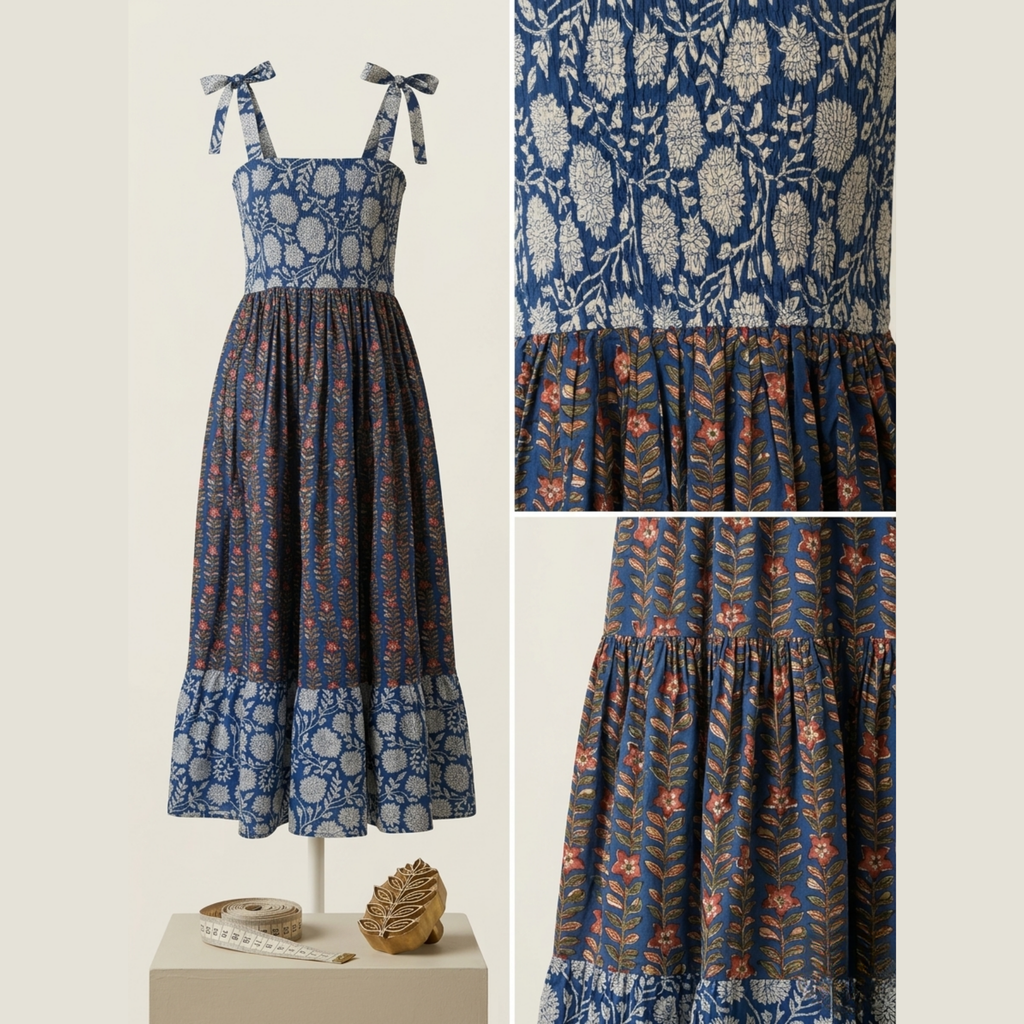 Blue Petal Bloom Floral Dress for Women — Relaxed Luxe Style - gallery