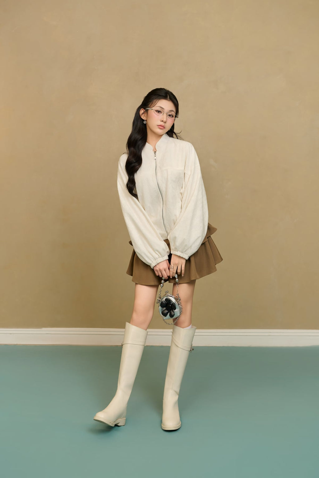 Sheer Lace Loose Jacket with Round Neck for Women