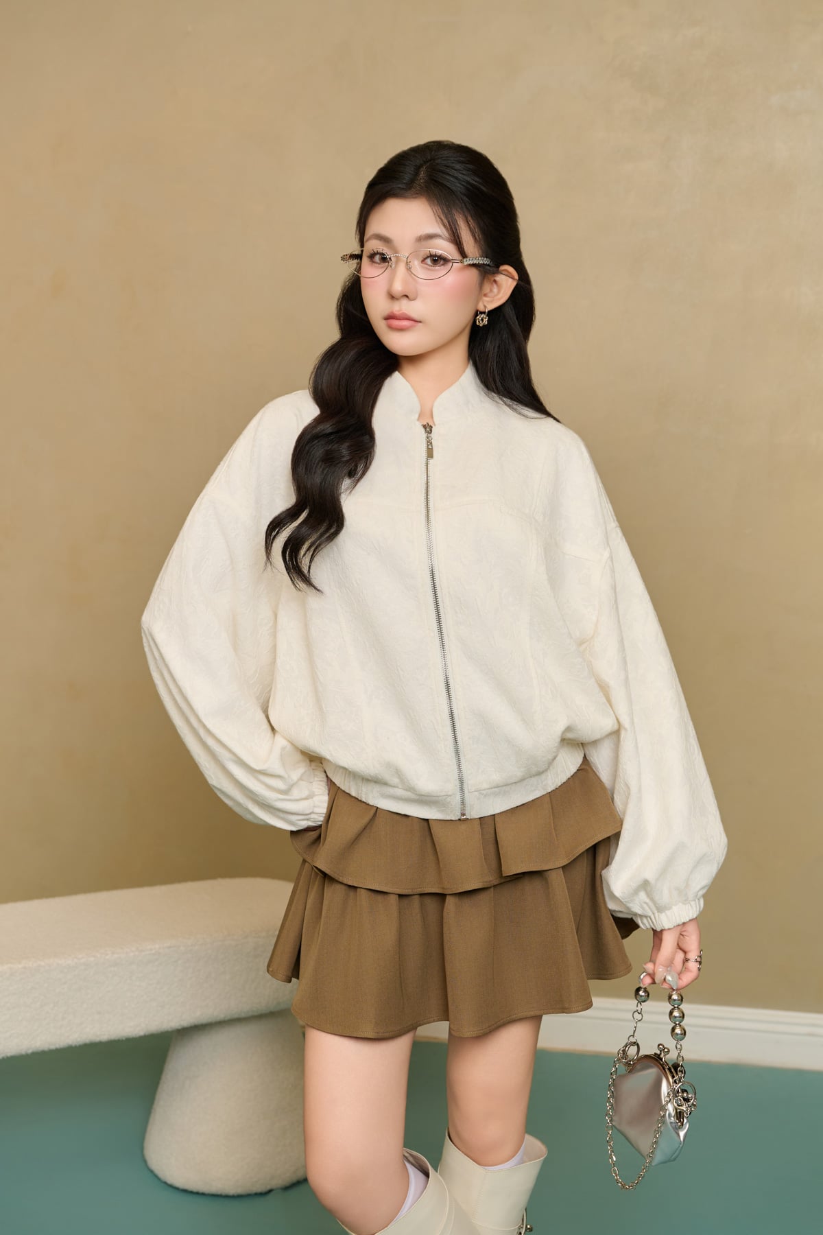 Sheer Lace Loose Jacket with Round Neck for Women - gallery