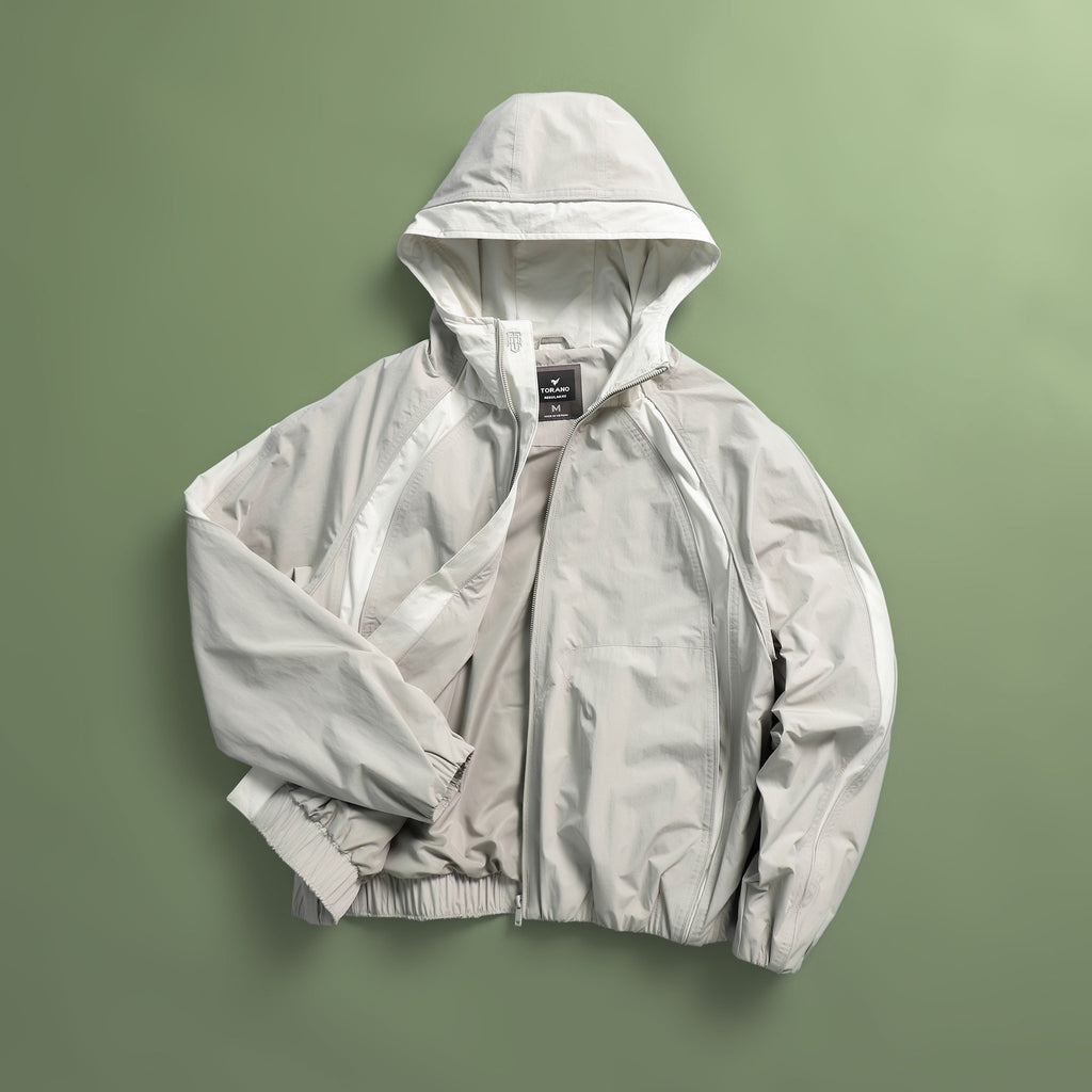 Hooded Two-Layer Windbreaker Jacket for Women - Light Grey