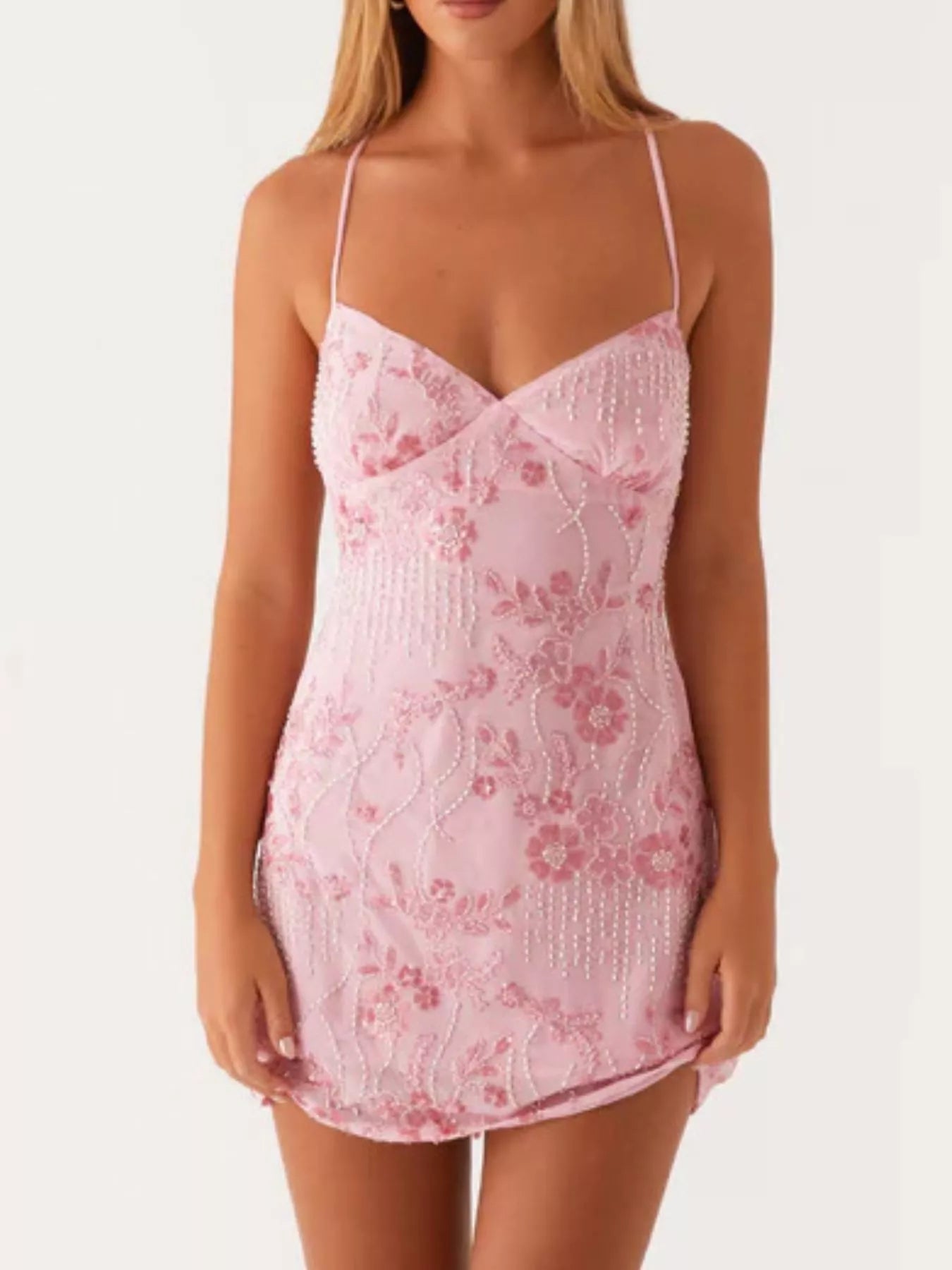 Beaded Floral Sequin Mini Dress for Women - gallery