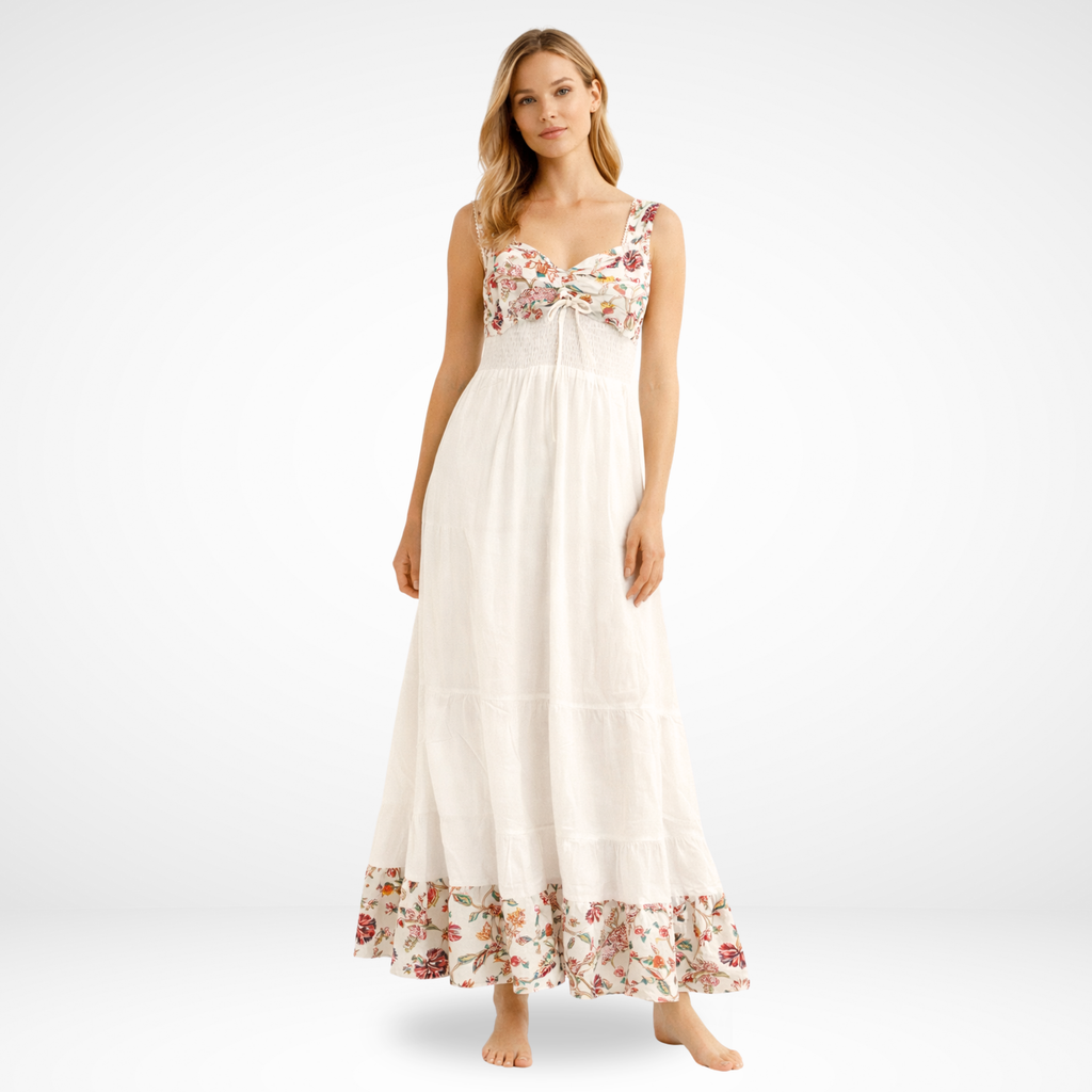 White Floral Sleeveless Luxe Dress for Women — Adjustable
