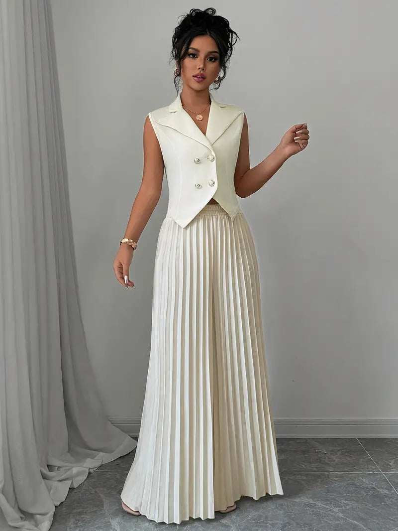 Tailored Vest and Pleated Palazzo Trousers Set for Women - gallery