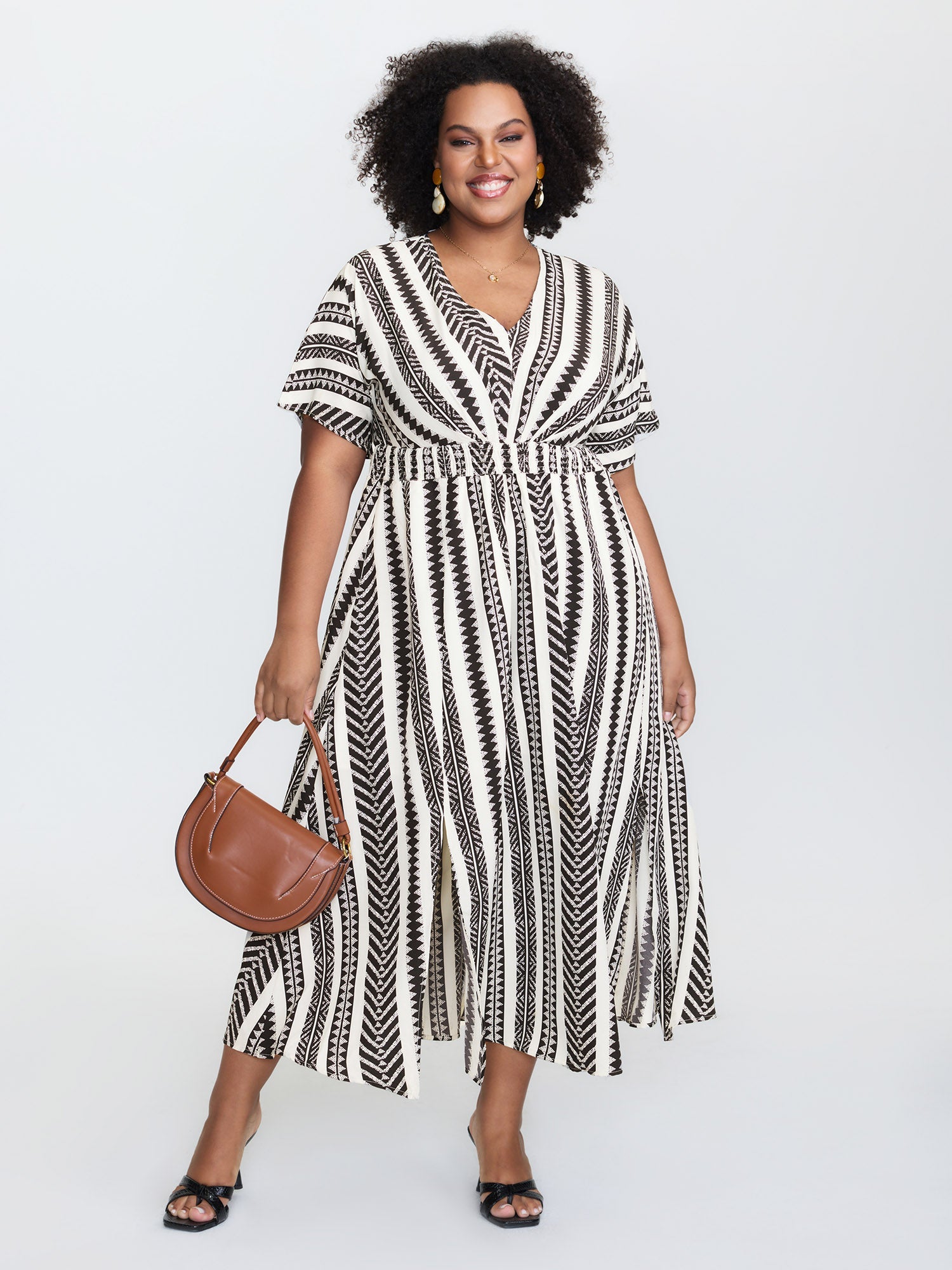 Solid Geometric Dolman Sleeve Pocket Shirred Split Hem Dress for Women - gallery