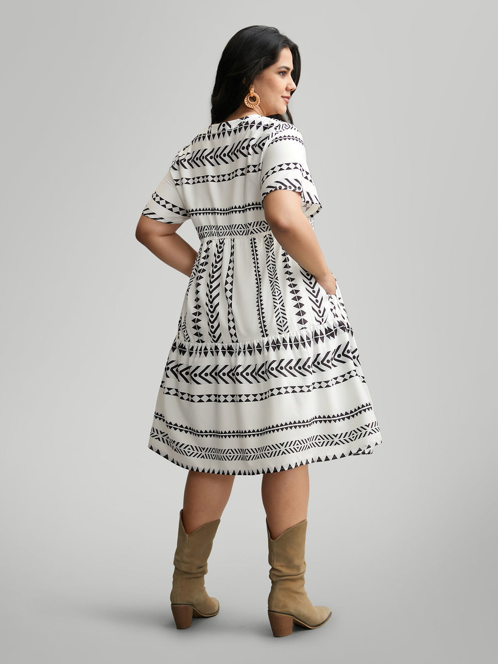 Bandana Geometric Ruffle Sleeve Babydoll Dress for Women - gallery