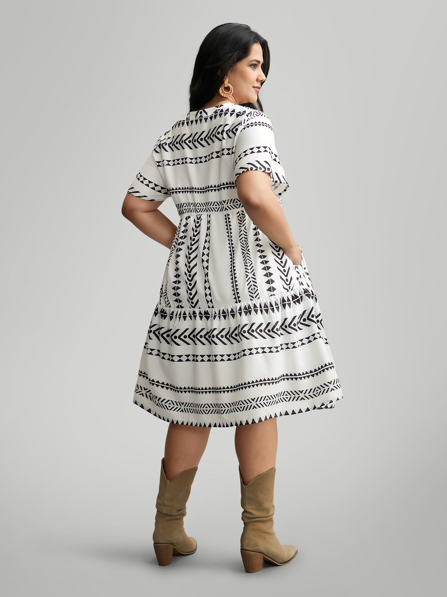 Bandana Geometric Ruffle Sleeve Babydoll Dress for Women - gallery