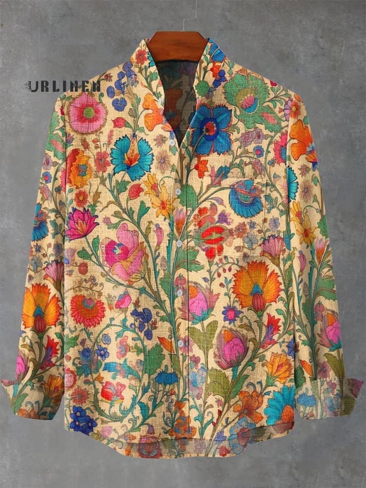 Indian Folk Floral Print Cotton Shirt for Men - gallery