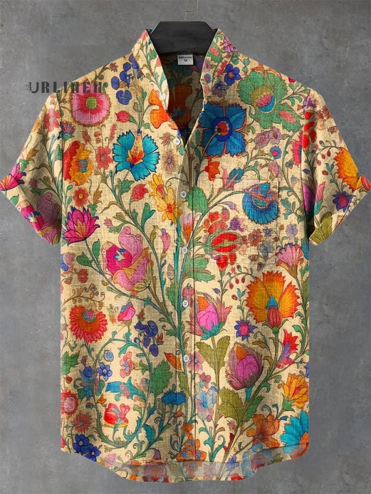 Indian Folk Floral Print Cotton Shirt for Men - gallery