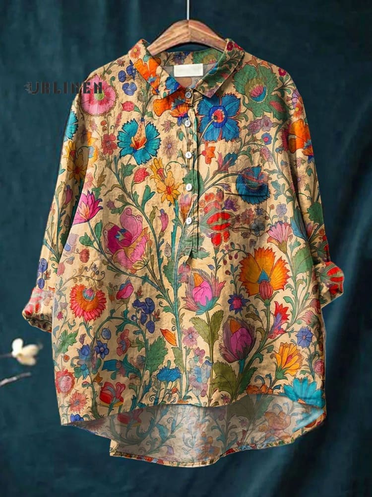 Indian Folk Floral Print Cotton Shirt for Men - gallery