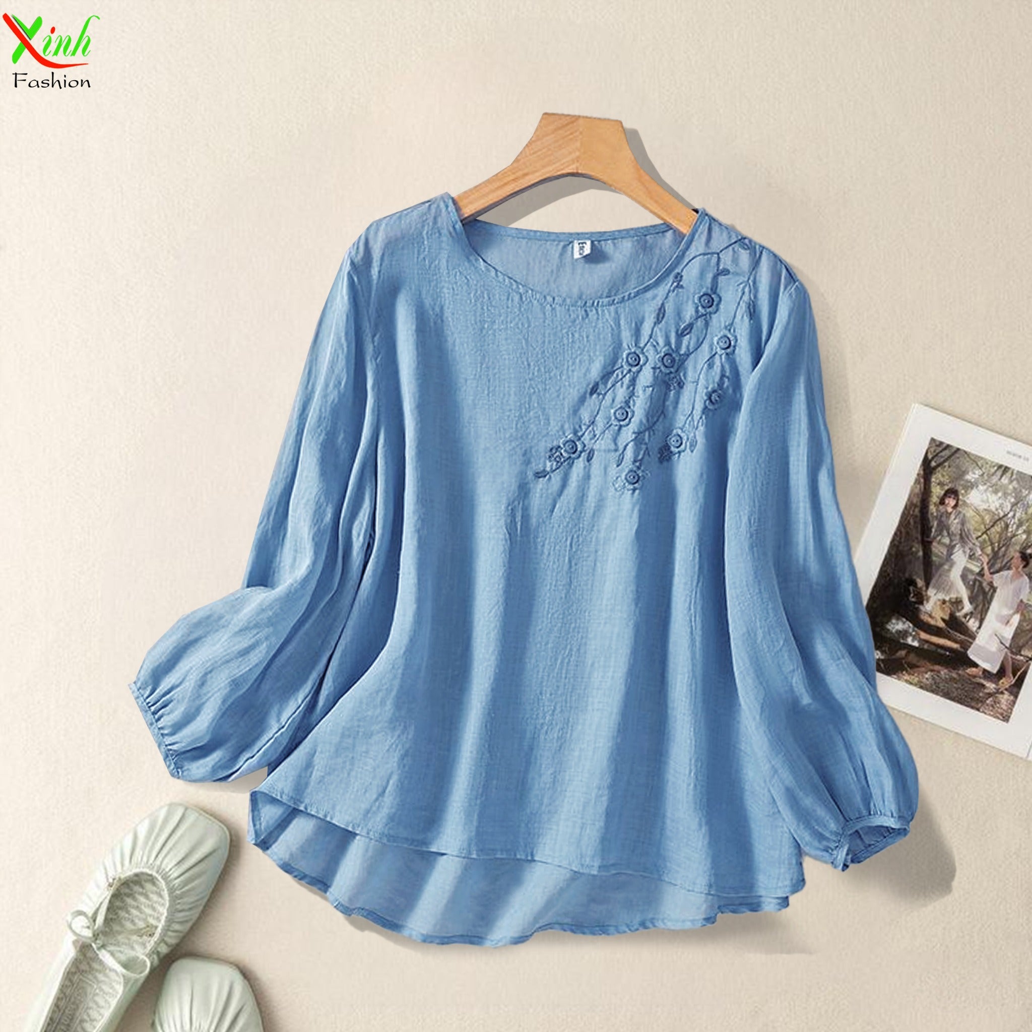 Premium Embroidered Floral Silk Blouse for Women