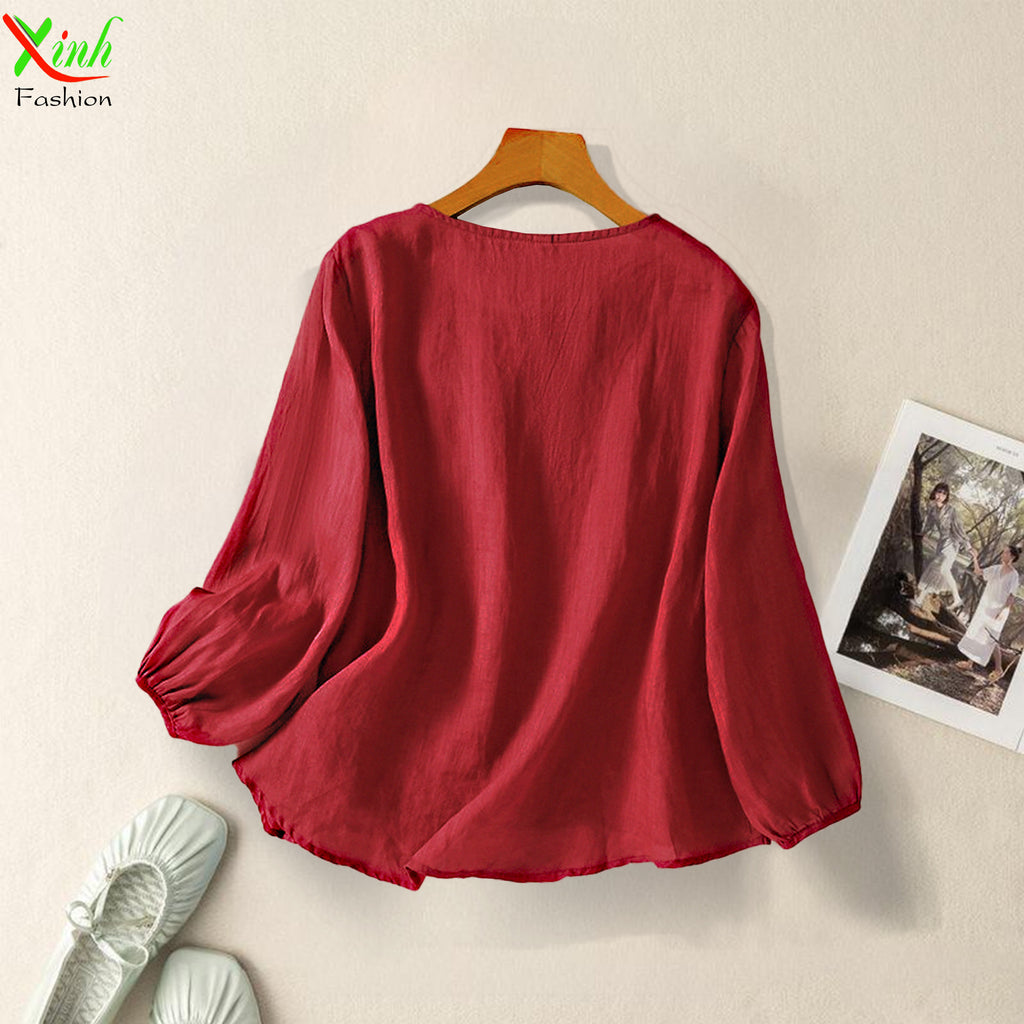 Premium Embroidered Floral Silk Blouse for Women - gallery