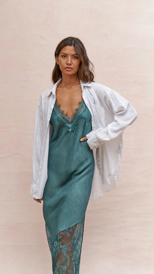 Solange Slip Dress - Emerald - gallery