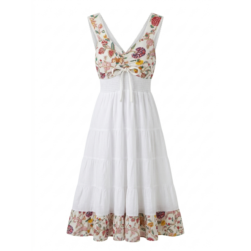 White Floral Sleeveless Luxe Dress for Women — Adjustable - gallery