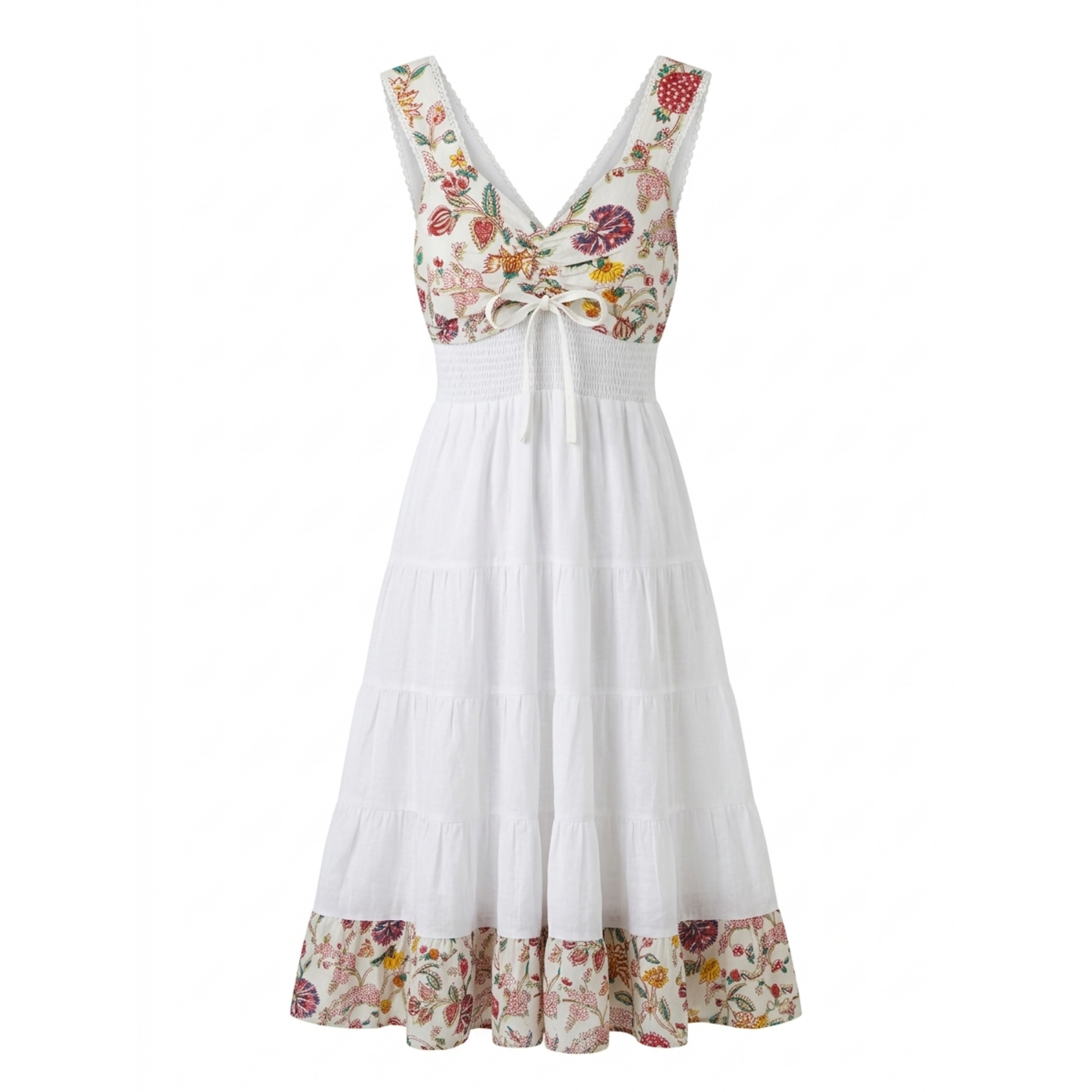 White Floral Sleeveless Luxe Dress for Women — Adjustable - gallery