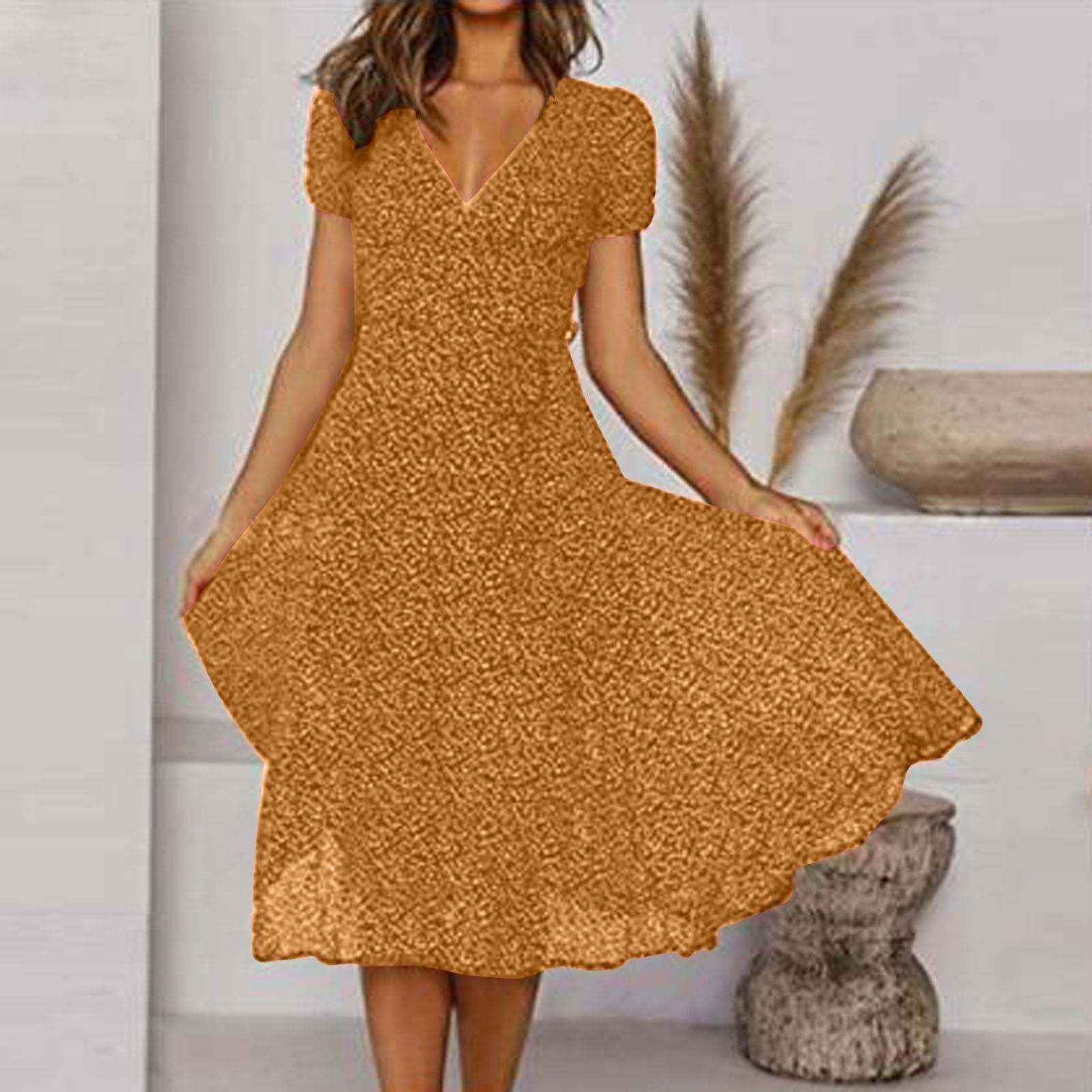 Flowy Hem V-Neck A-Line Dress
