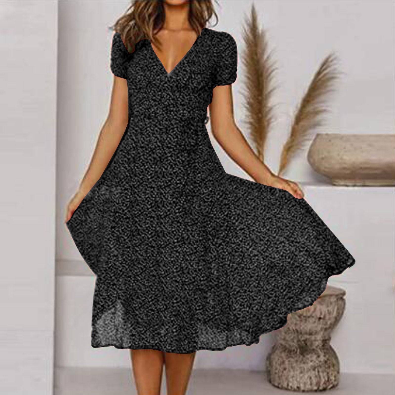 Flowy Hem V-Neck A-Line Dress