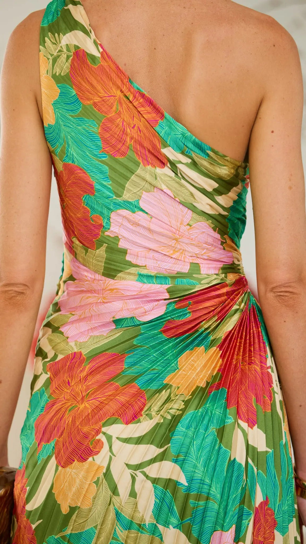 Allegra Pleated One-Shoulder Maxi Dress — Tropical Floral - gallery