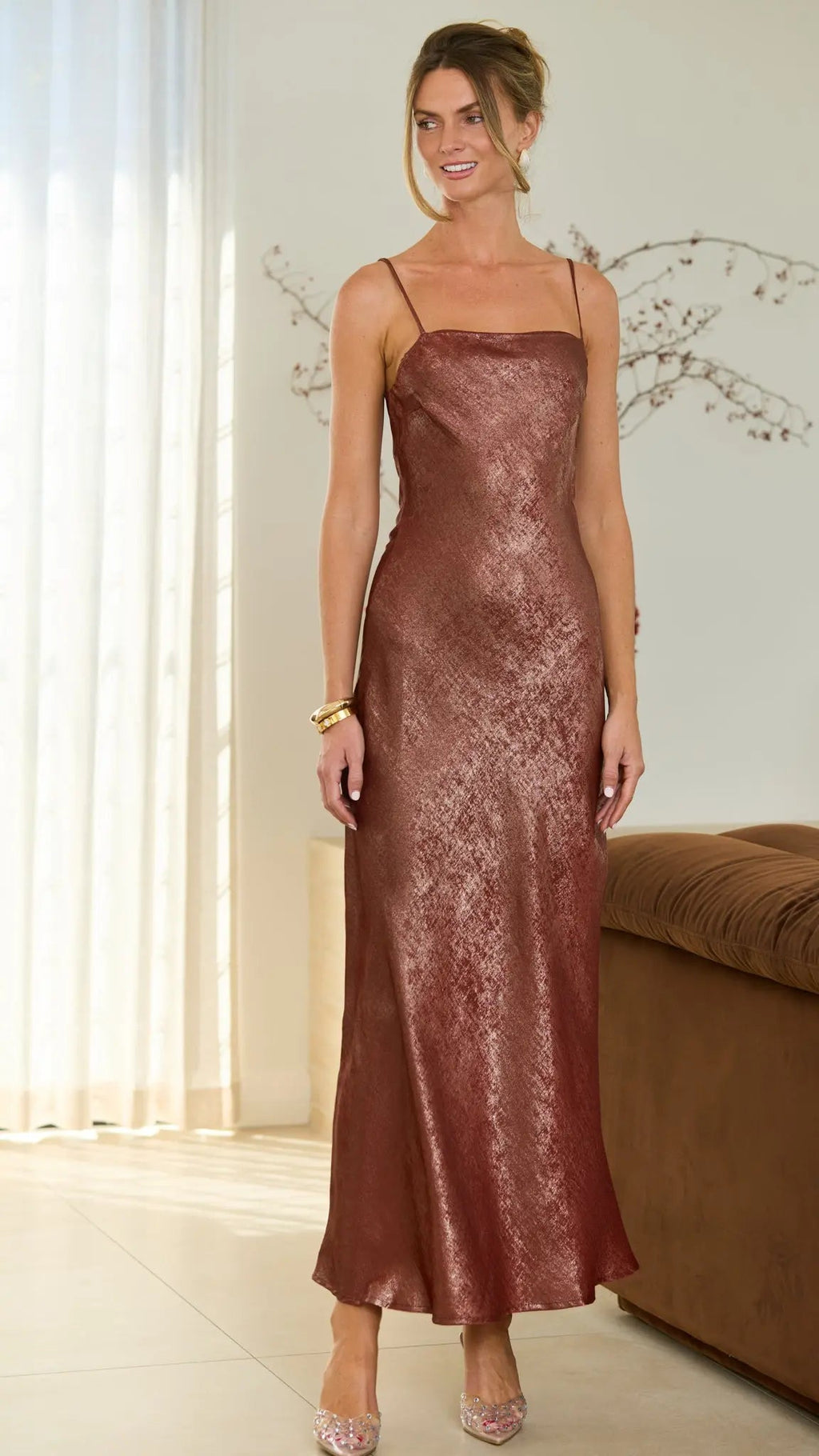 Adelaide Metallic Satin Maxi Dress — Bias-Cut for Women - gallery