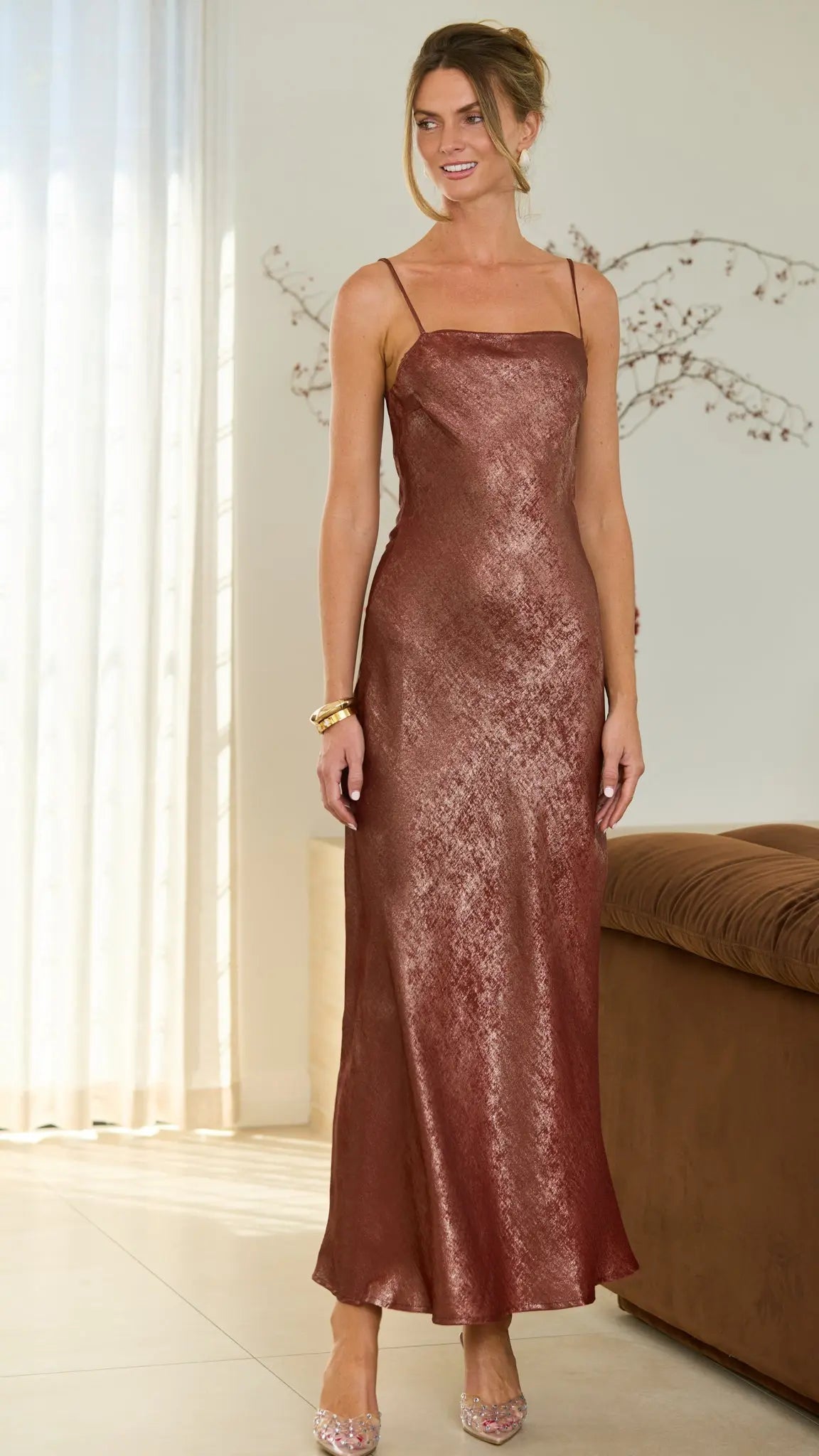 Adelaide Metallic Satin Maxi Dress — Bias-Cut for Women - gallery