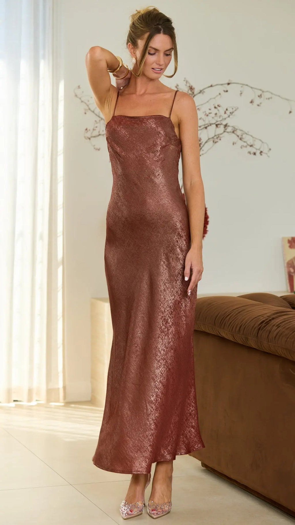 Adelaide Metallic Satin Maxi Dress — Bias-Cut for Women - gallery