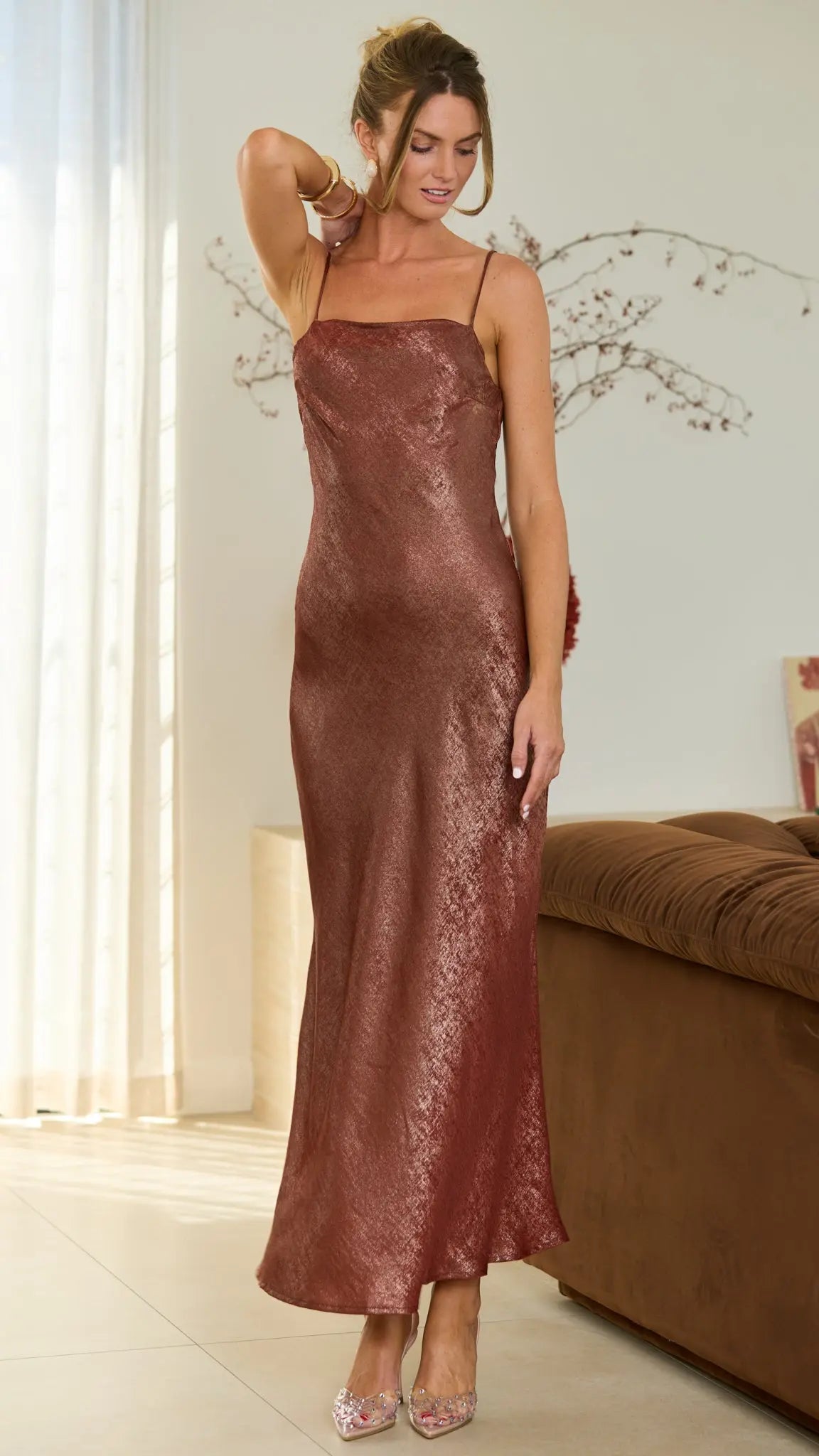 Adelaide Metallic Satin Maxi Dress — Bias-Cut for Women - gallery