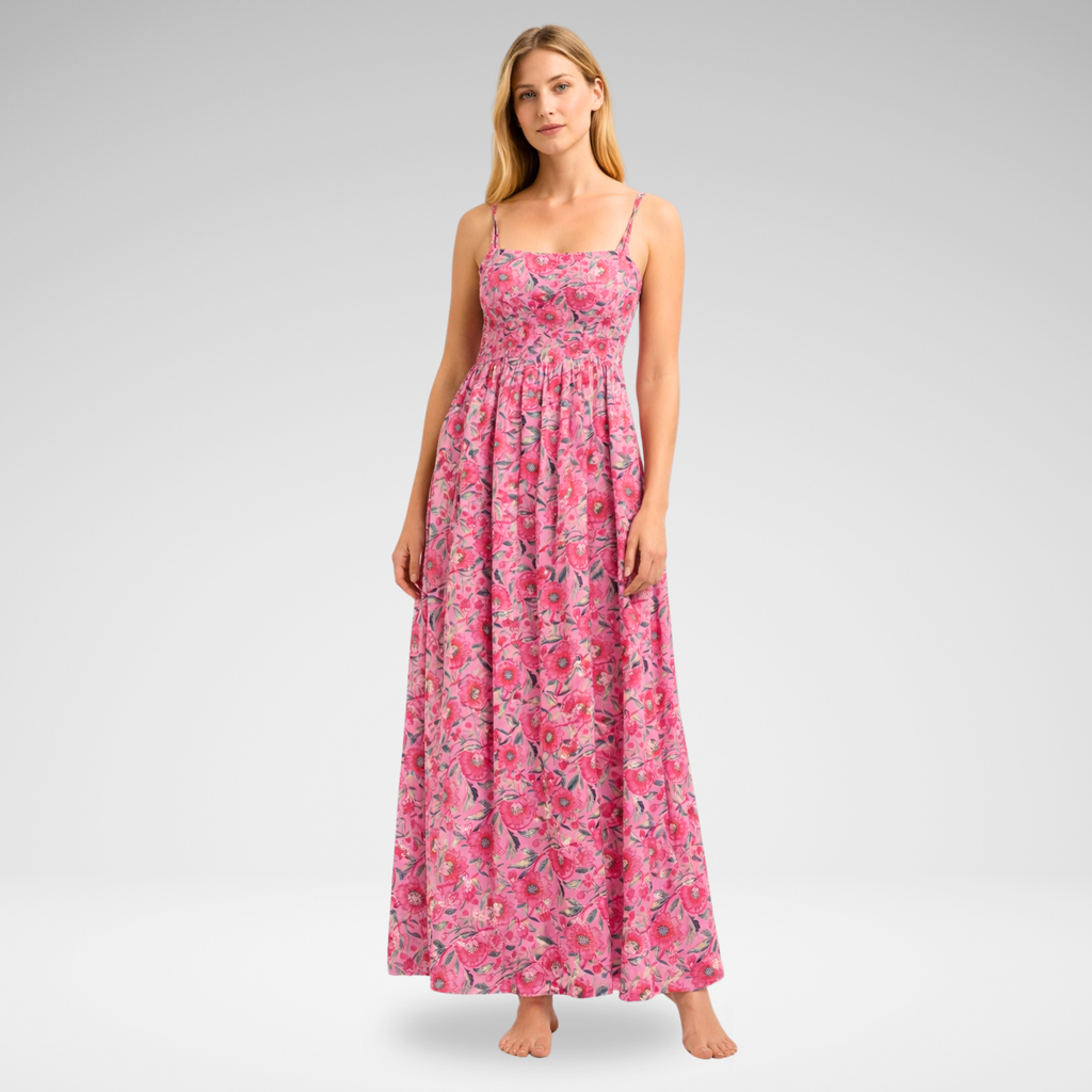 Blush Bloom Pink Floral Dress for Women — Sleeveless Cotton