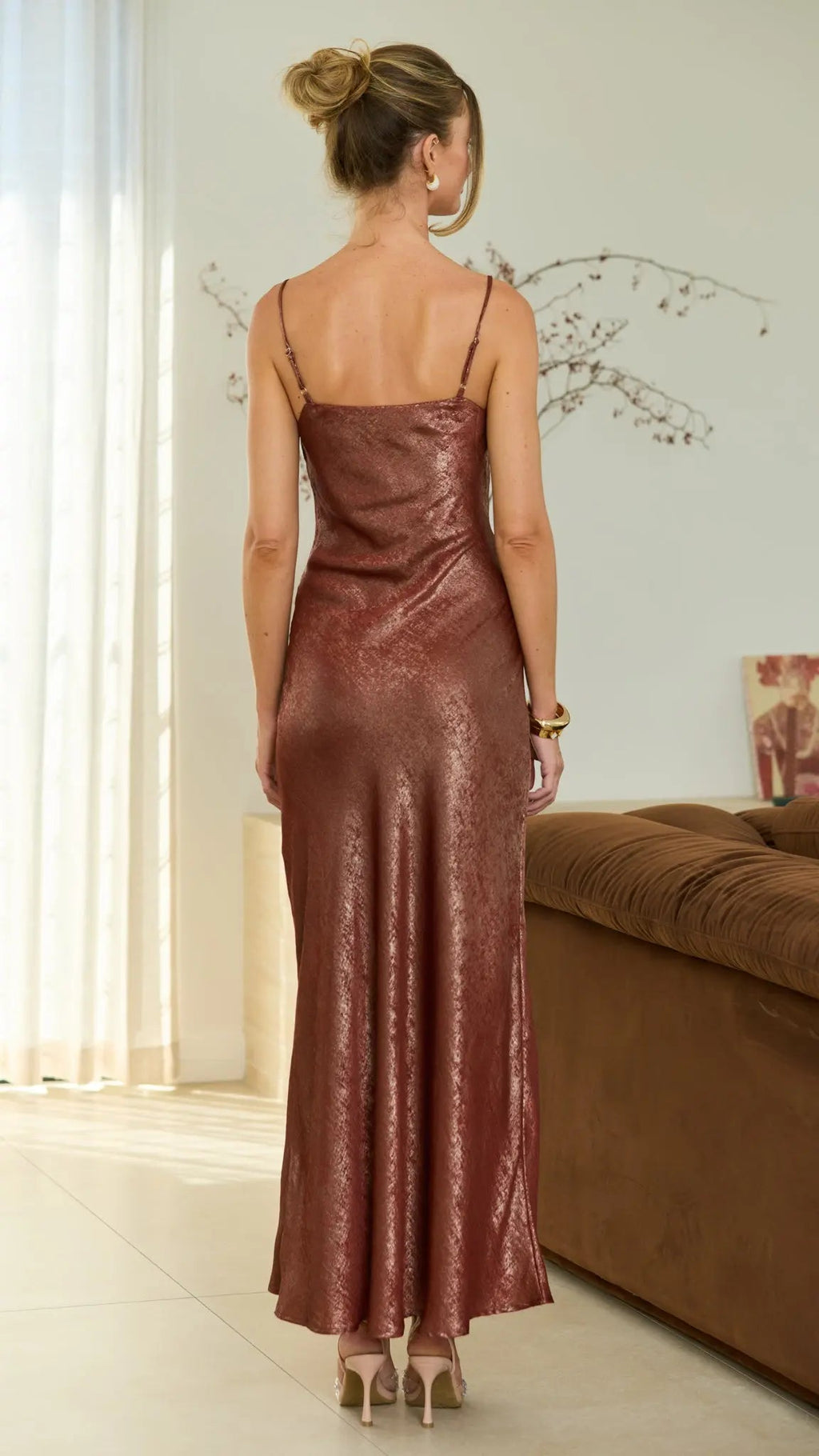 Adelaide Metallic Satin Maxi Dress — Bias-Cut for Women - gallery