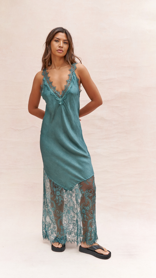 Solange Slip Dress - Emerald - gallery