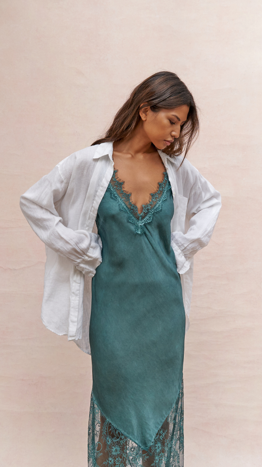 Solange Slip Dress - Emerald - gallery