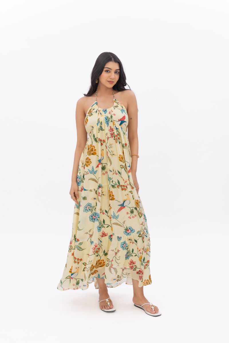 Bow-Back Riviera Chiffon Silk Midi Dress for Women - gallery