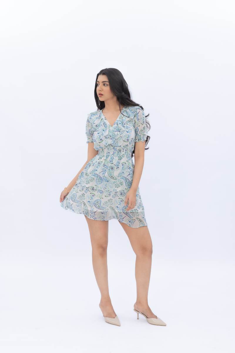 Frill Sleeve Smocked Mini Dress for Women - gallery