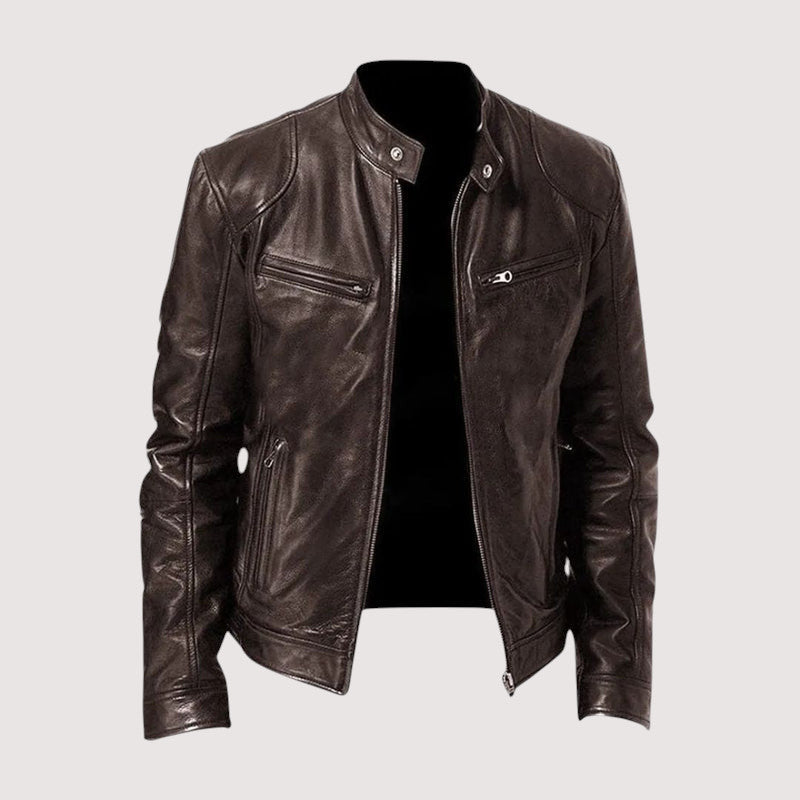 Faux Leather Jacket for Men - Dark Brown