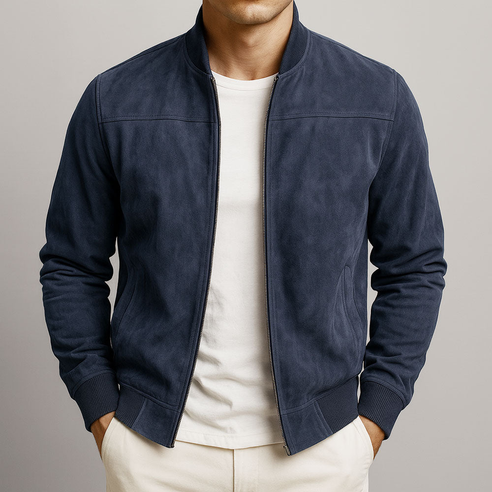 Suede Jacket for Men - Navy Blue