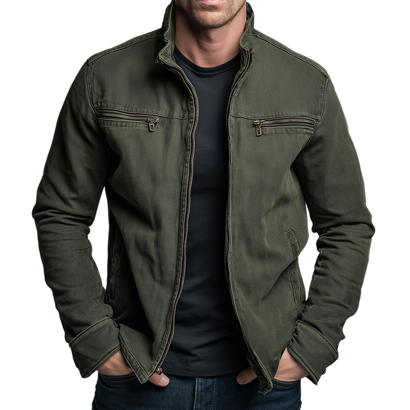 Classic Cotton Jacket for Men - Army Green