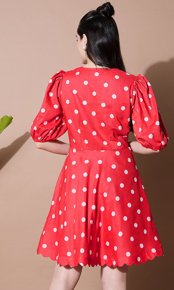 Red Polka Dots Short Dress for Women - gallery