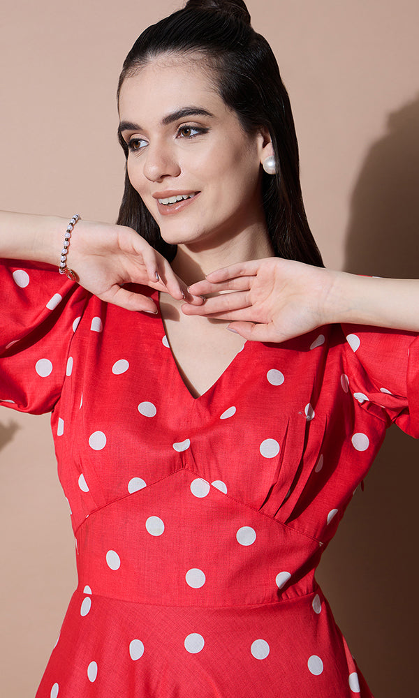 Red Polka Dots Short Dress for Women - gallery