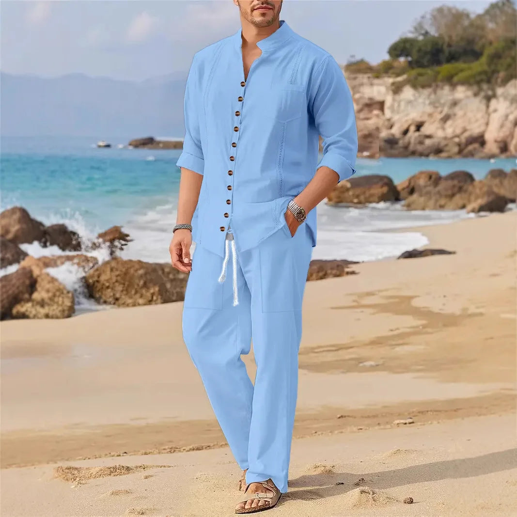 Coastal Breeze Linen Button-Up Set for Men