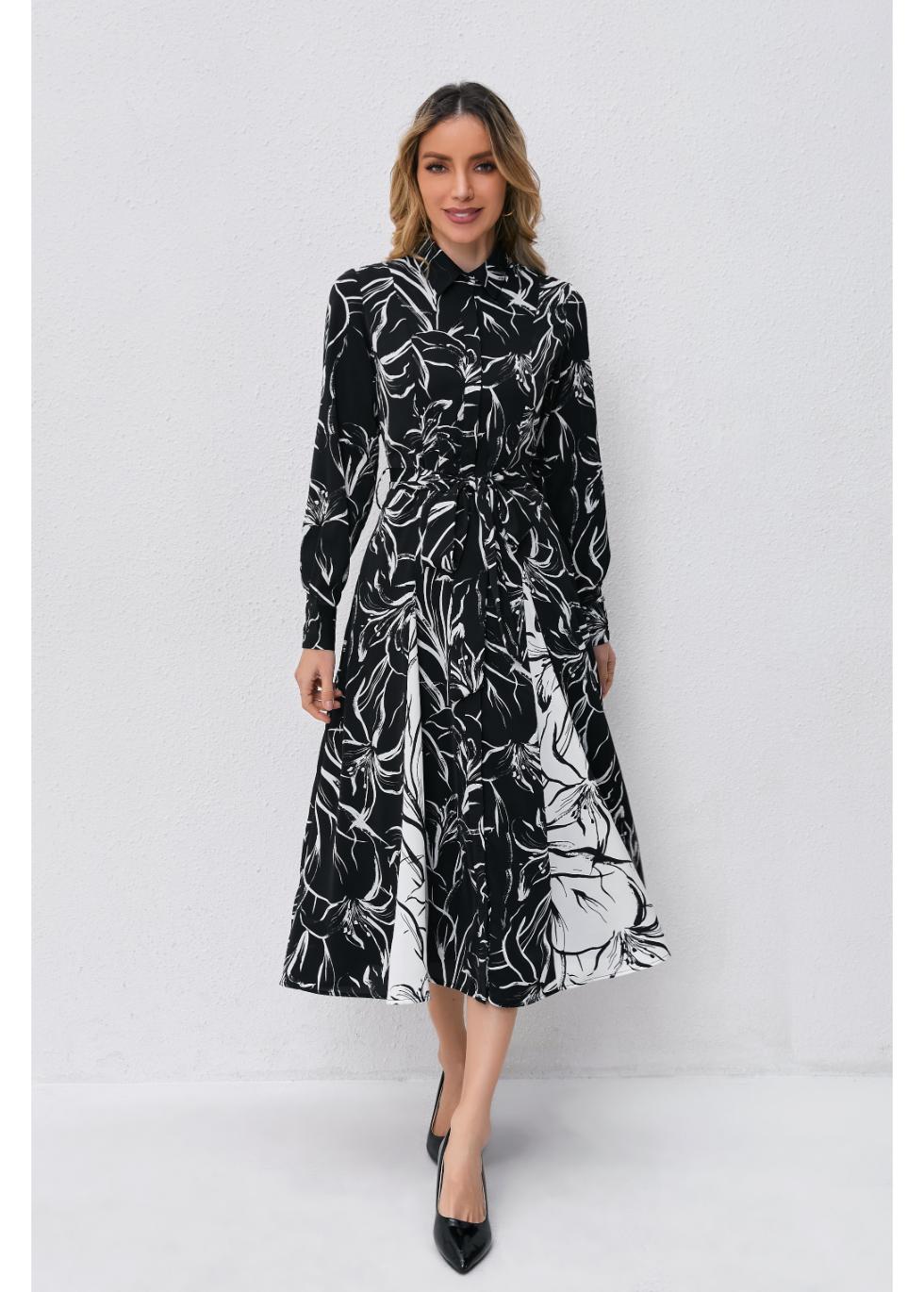 Monochrome Bloom Midi Dress — gallery