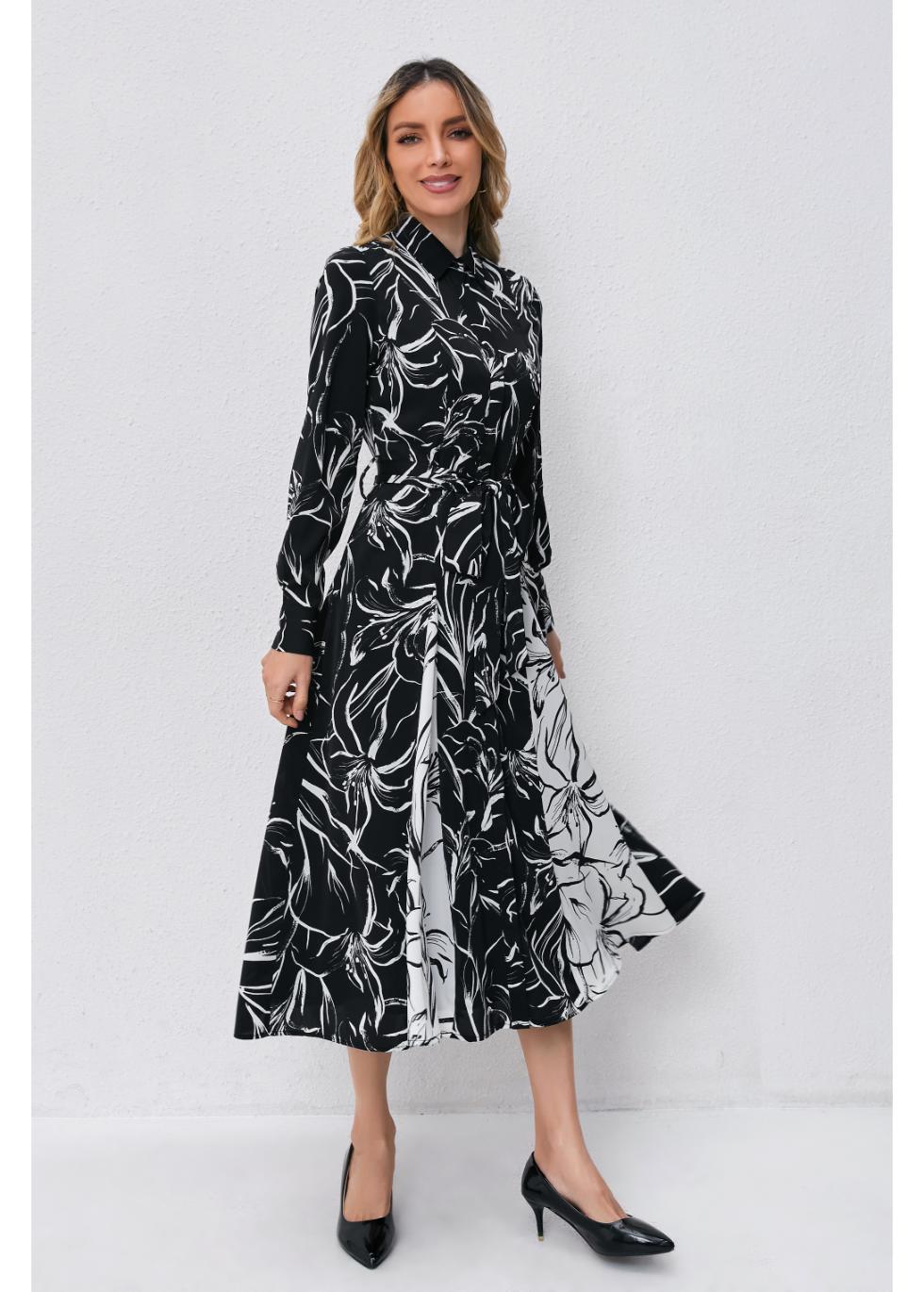 Monochrome Bloom Midi Dress — gallery