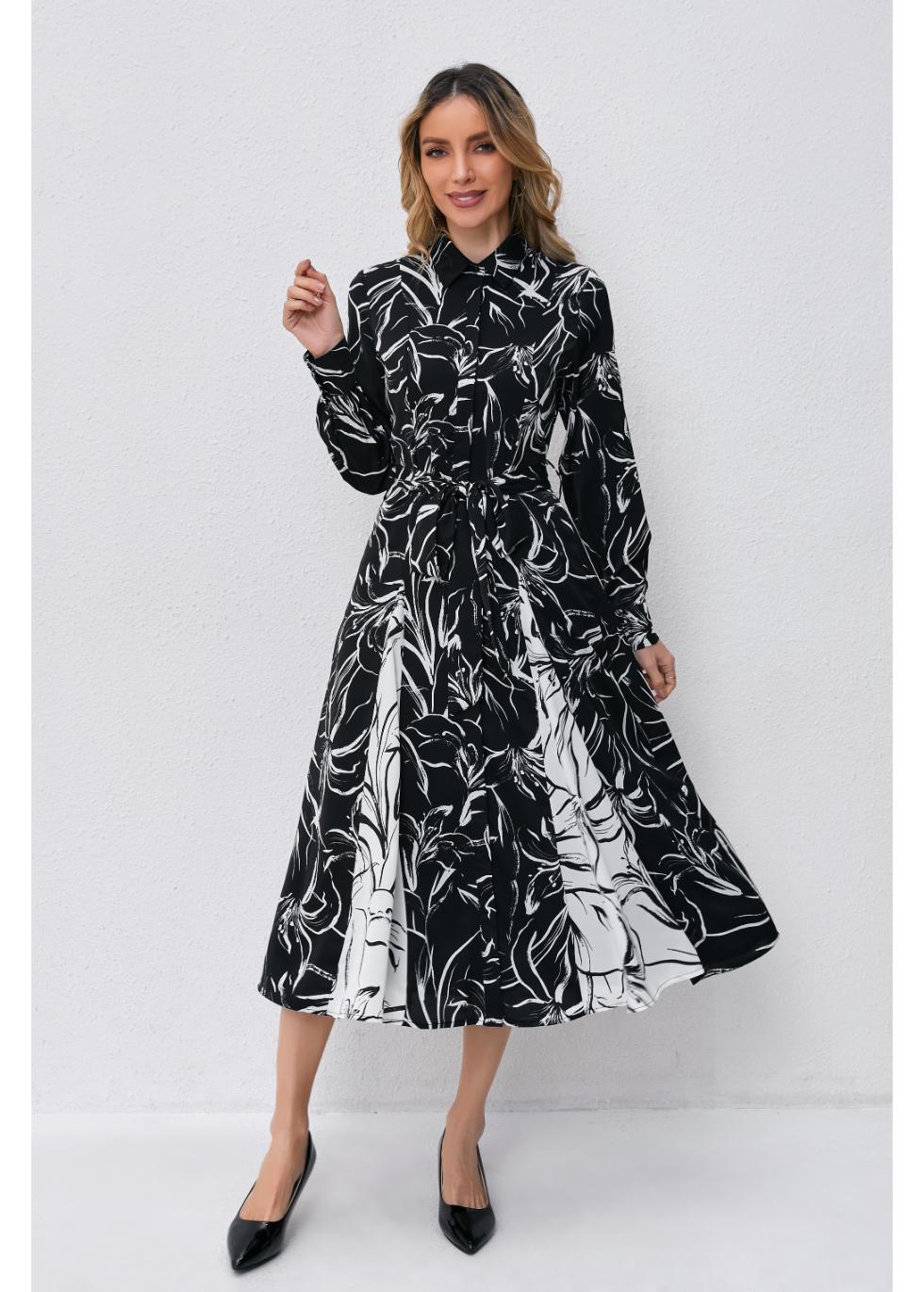 Monochrome Bloom Midi Dress — gallery
