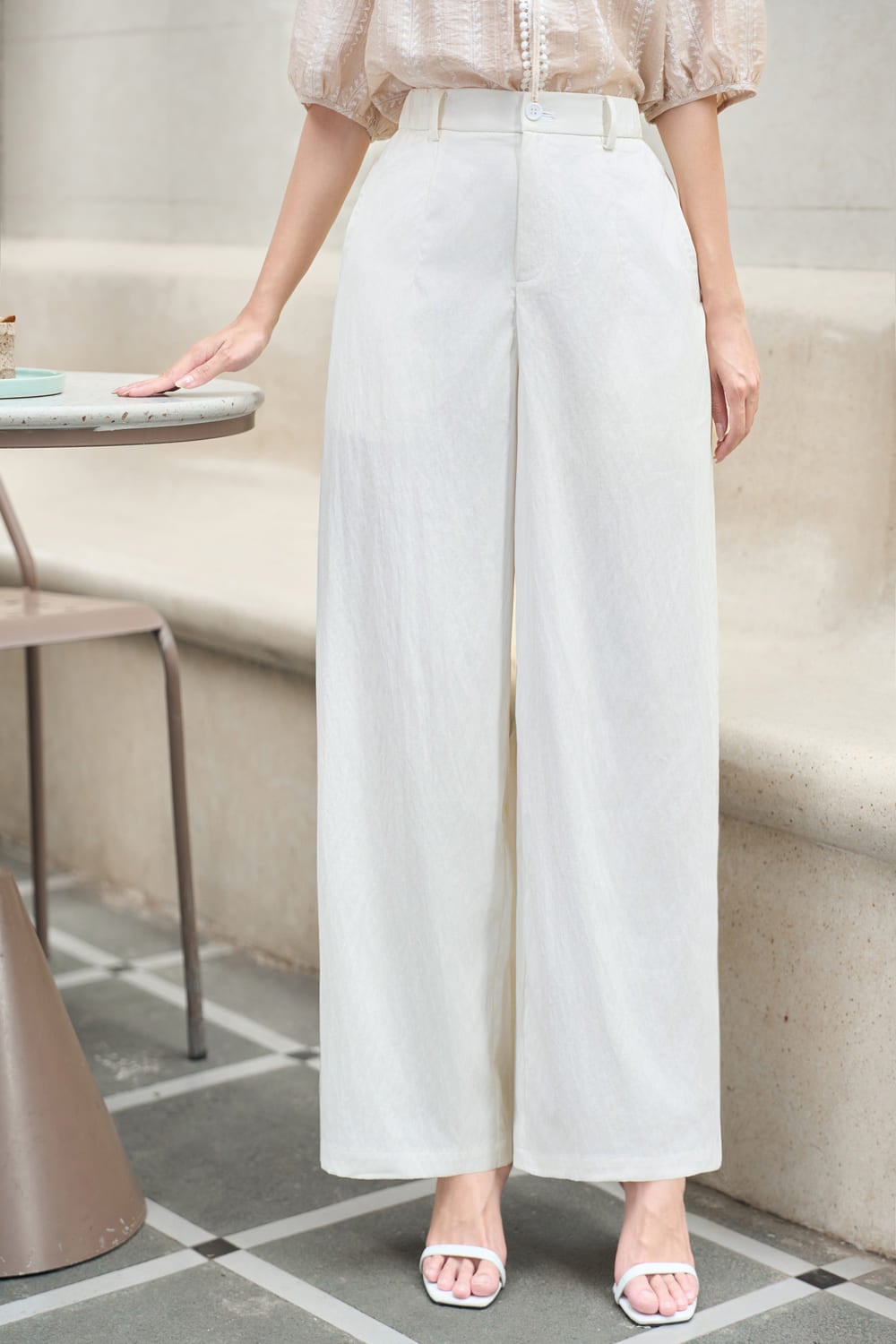 High-Waist Khaki Straight-Leg Trousers for Women