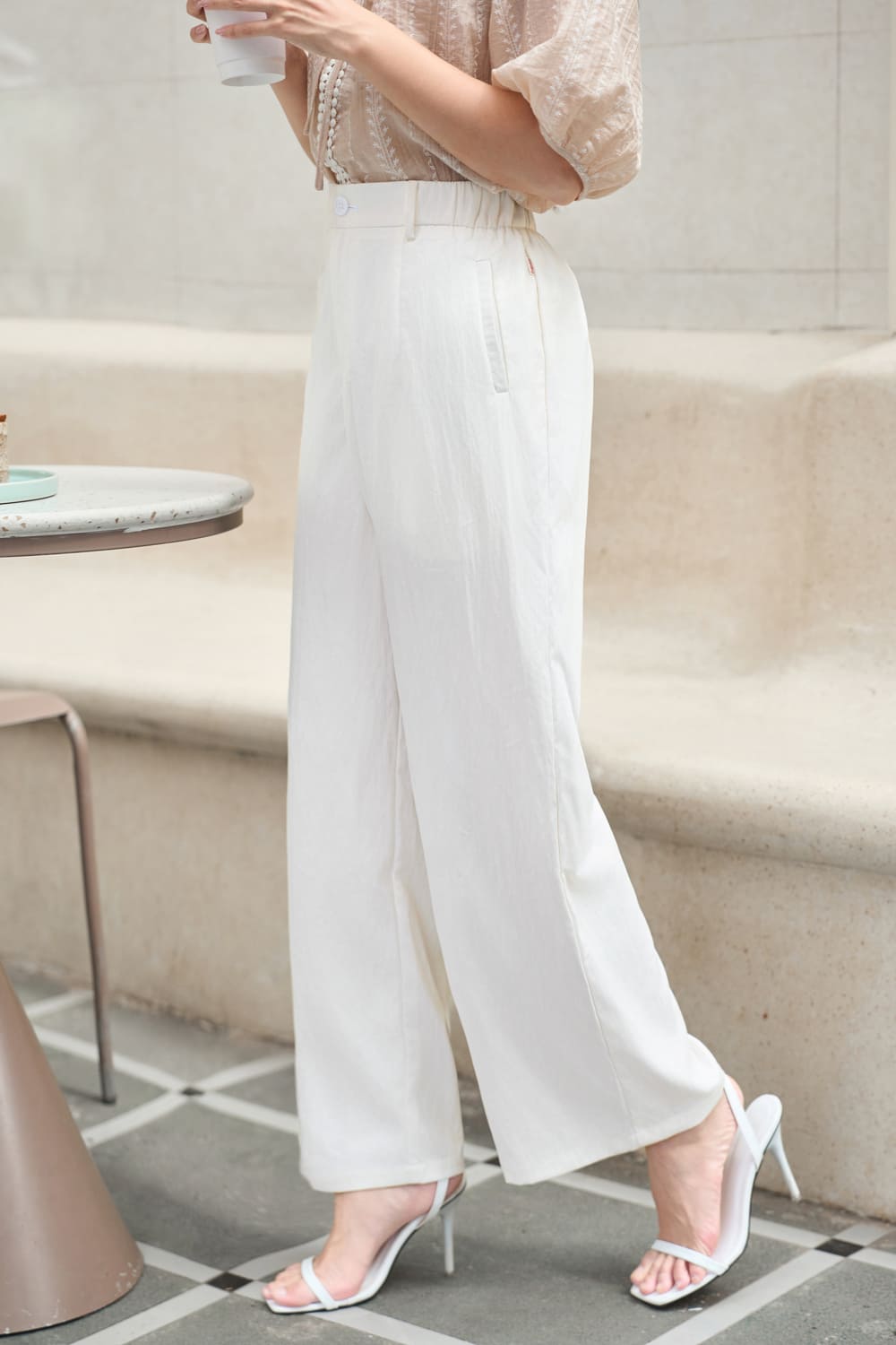 High-Waist Khaki Straight-Leg Trousers for Women - gallery
