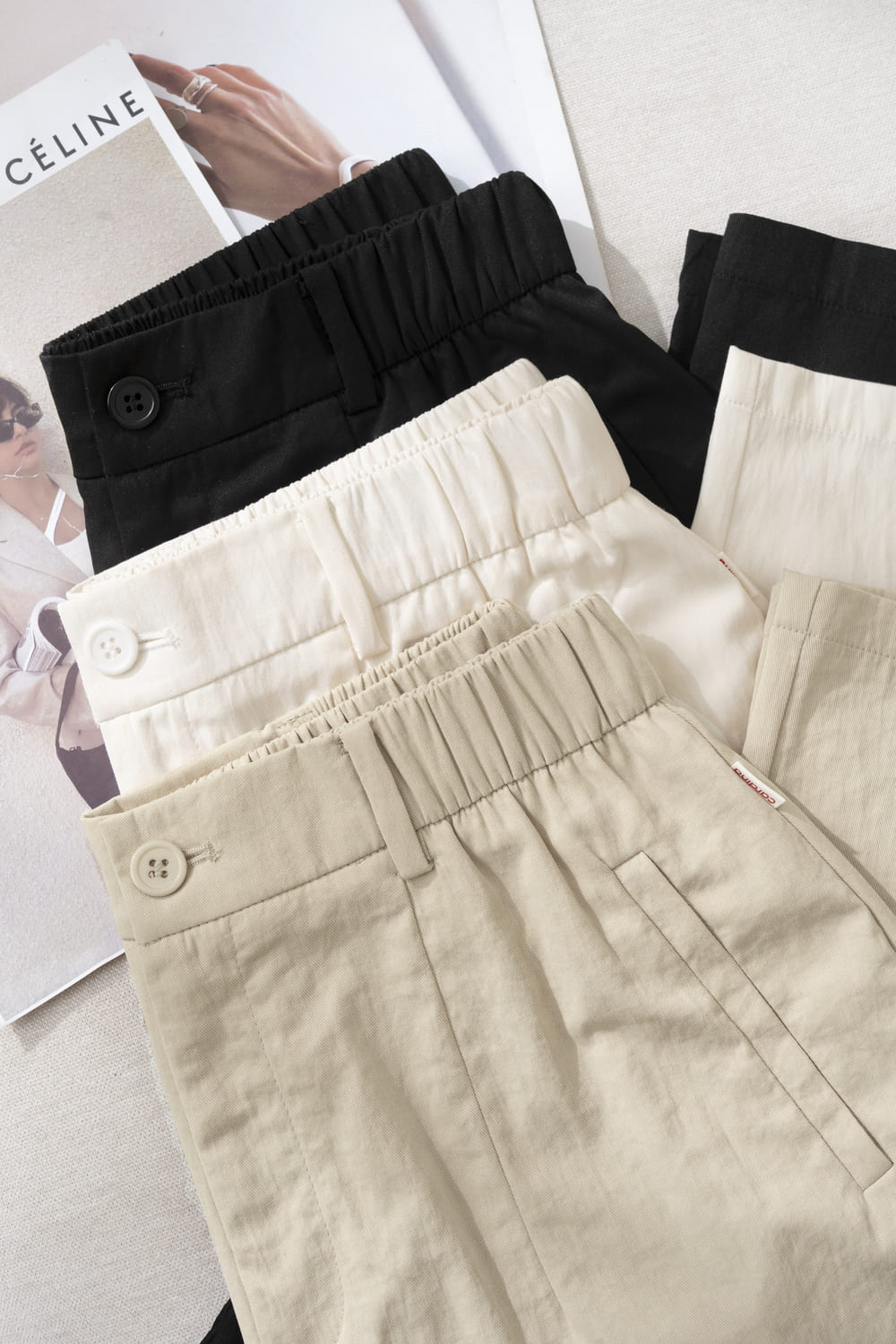 High-Waist Khaki Straight-Leg Trousers for Women - gallery