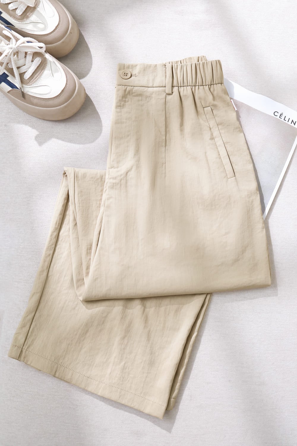 High-Waist Khaki Straight-Leg Trousers for Women - gallery