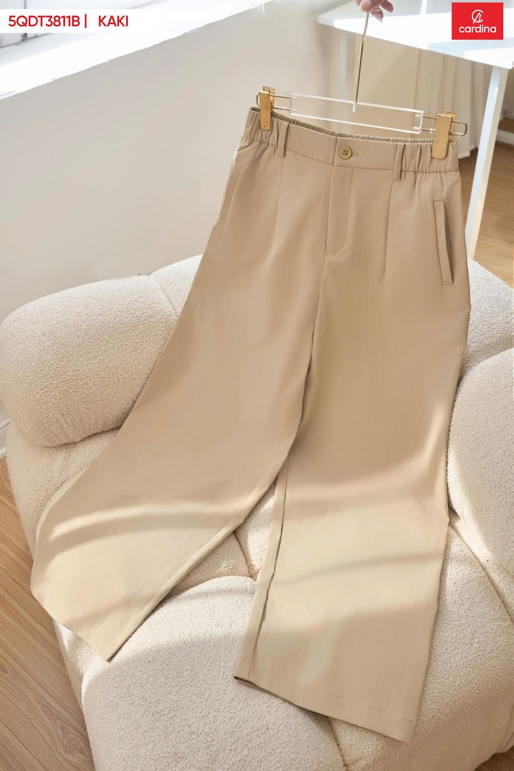 High-Waist Khaki Straight-Leg Trousers for Women - gallery