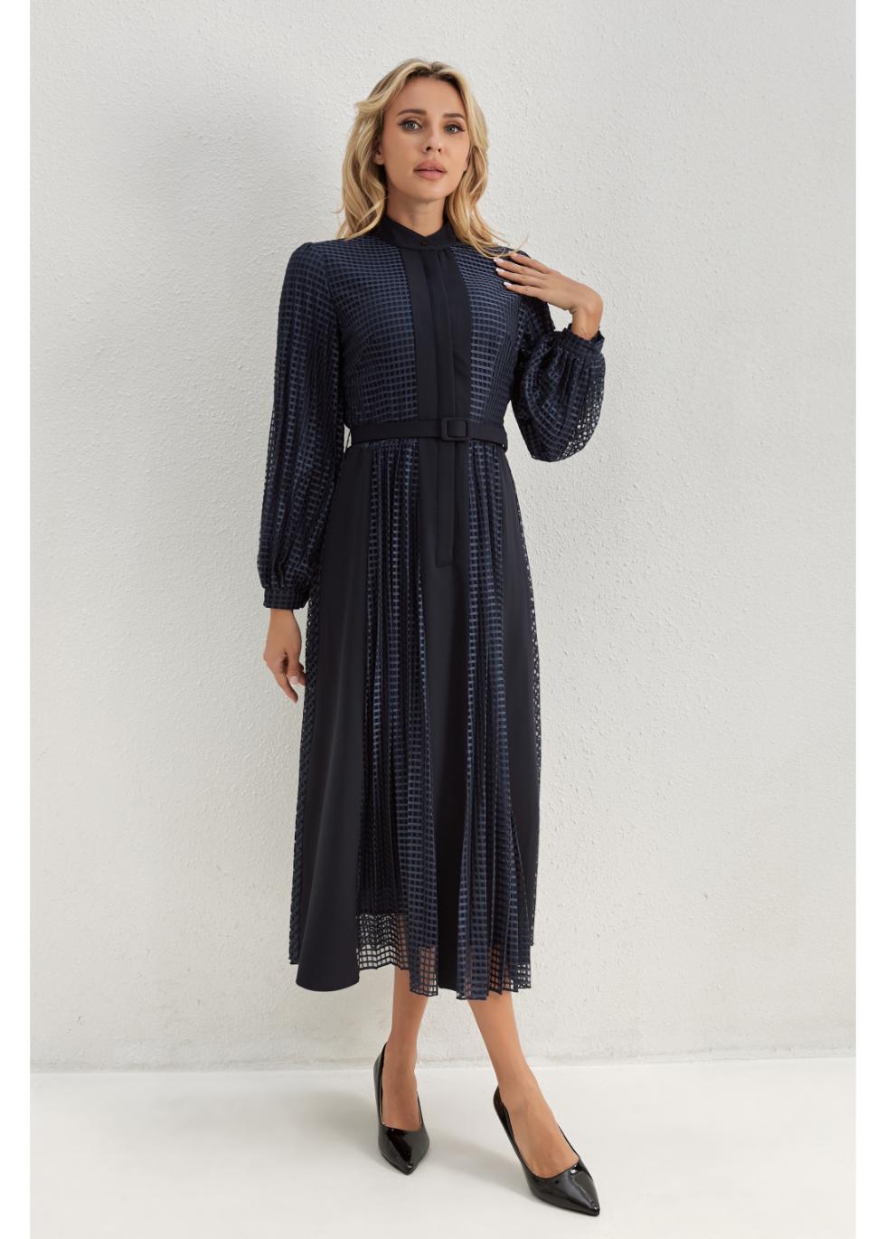 Deep Navy Bloom Midi Dress — gallery