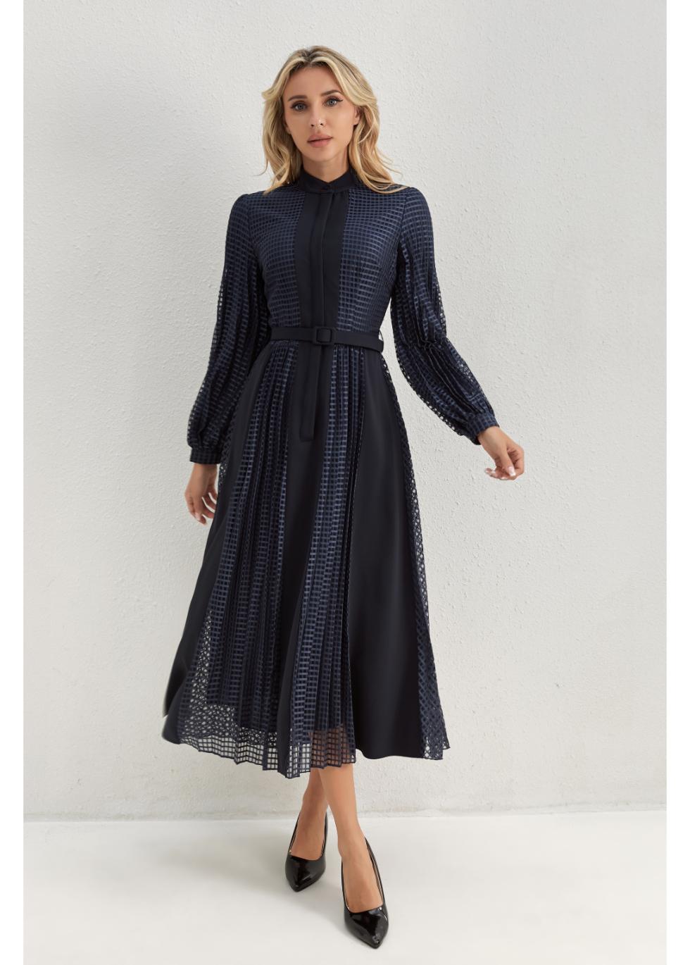 Deep Navy Bloom Midi Dress — gallery