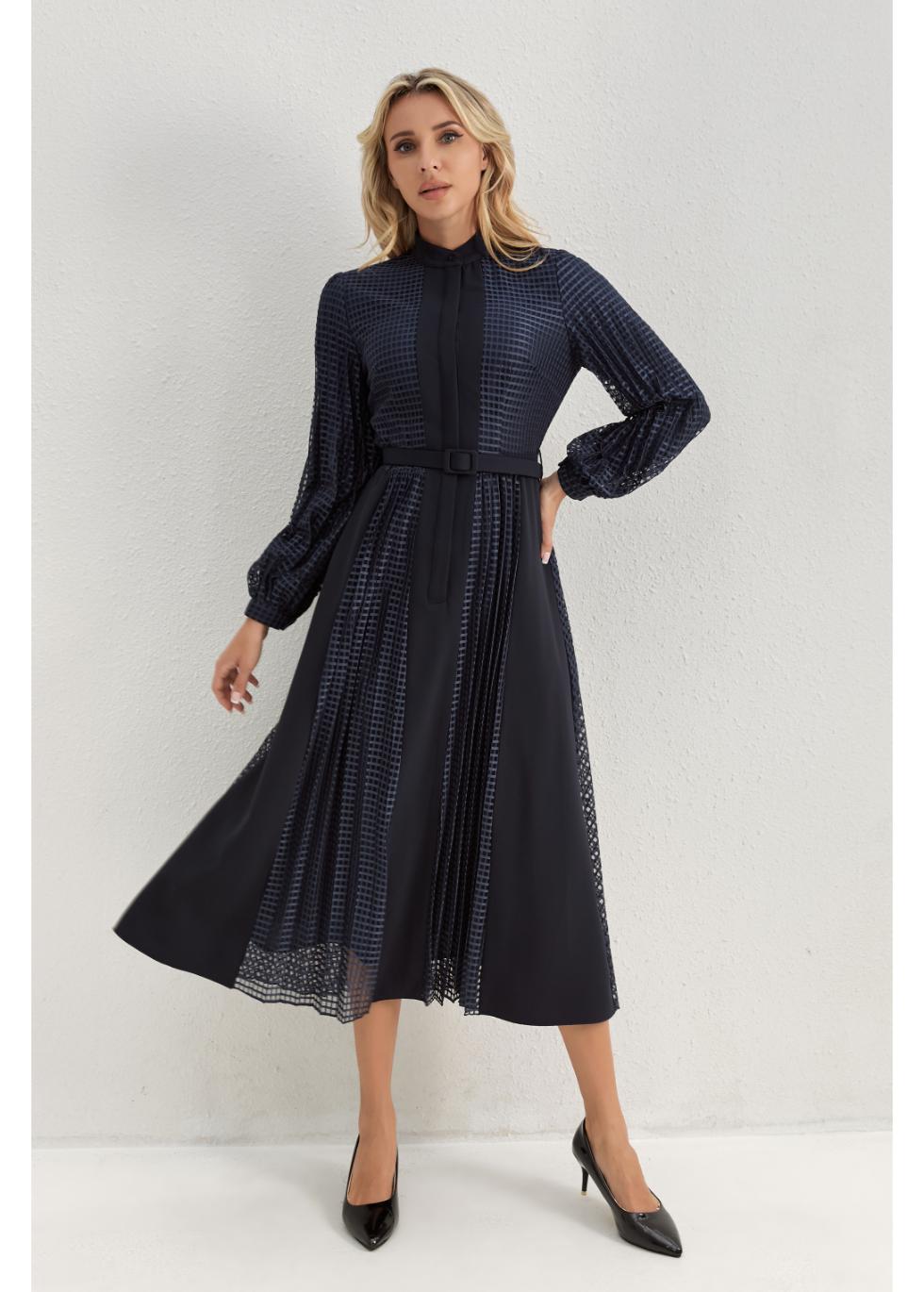 Deep Navy Bloom Midi Dress — gallery
